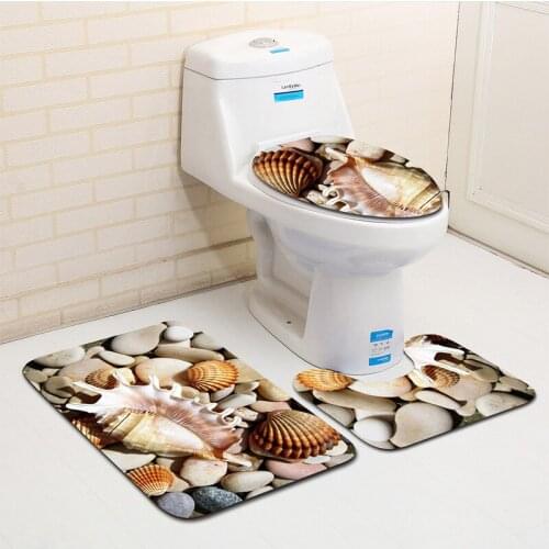 3pcs/set Stone Starfish Pattern Vintage Cartoon Print Anti-slip Bathroom Floor Mat Home Decor Shower Non-Slip Rug Bath Door Mats
