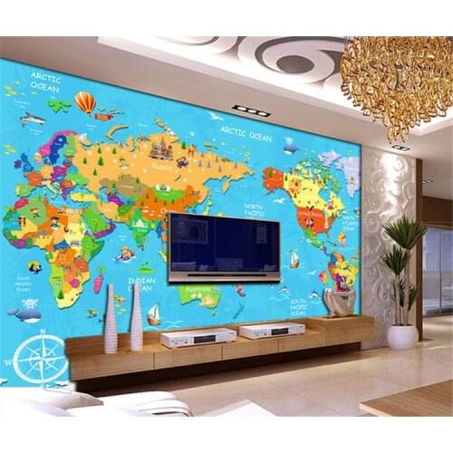 3d world map custom mural living room TV background wall paper wall boy childrens room cartoon wallpaper