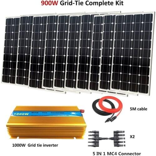 900W Glass Solar Panel with 1000W Inverter Grid tie System 9 x 100w mono solar panel home system kit