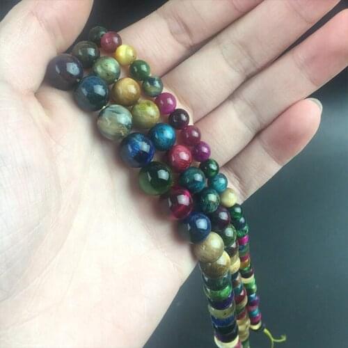 Natural Gem Stone Multicolor Tiger Eye Round Loose Beads For DIY Jewelry Making Bracelet Charms Accessories 15''inches 6 8 10mm