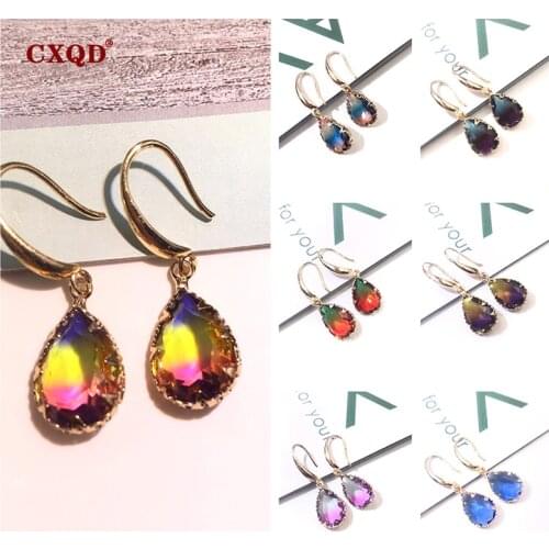 CXQD Fashion Colorful Shiny Transparent Heart Crystal Piercing Dangle Drop Earrings For Women Jewelry Lover Gift