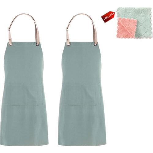 Cotton Linen Aprons Vintage Female Household Apron Adjustable Neckband Korean Style Long Dress Cafe Kitchen Cooking Apron