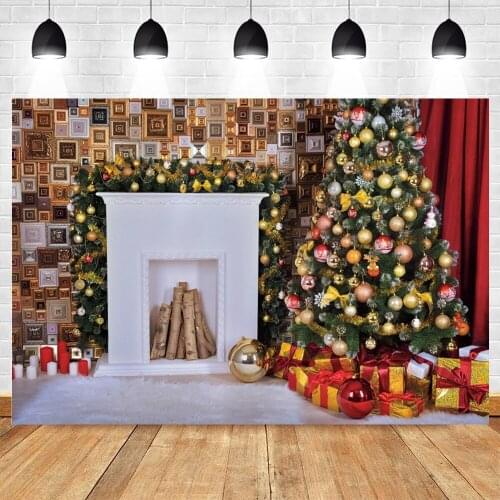 Yeele Christmas Backdrop Photocall Photography White Fireplace Gift Portrait Party Decor Background Photo Studio Photographic