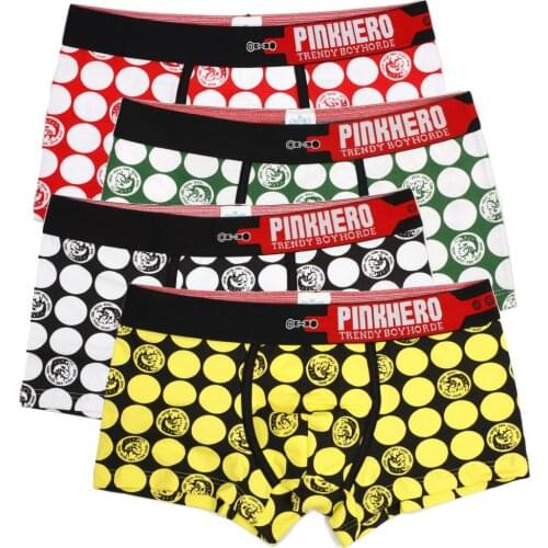 Pink Heroes Cotton Underwear Men Boxer Shorts Fashion Design Circle Print Men Panties Breathable Male Underpants
