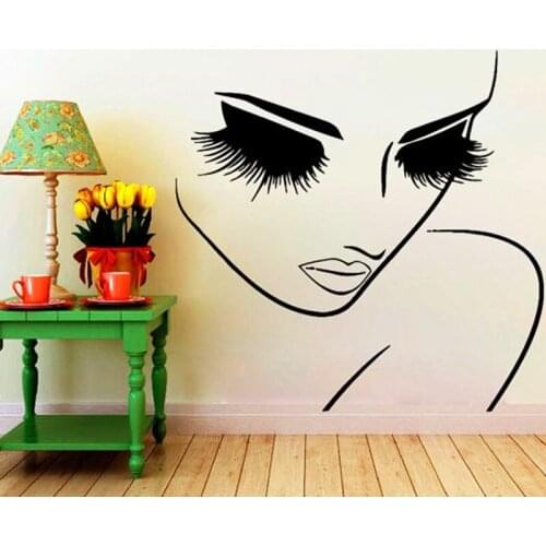 Salon Girl Beauty Face Hairdressing Hair Art Wall Decals Salon Pretty Face Closeup Eyes Long Lashes Room Decor Wall Mural W-977