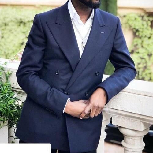 Costume Homme Slim Fit Navy Blue Men Suits Business Tuxedo Groom Wedding Formal Prom Blazer 2 Pcs Terno Masculino Work Wear