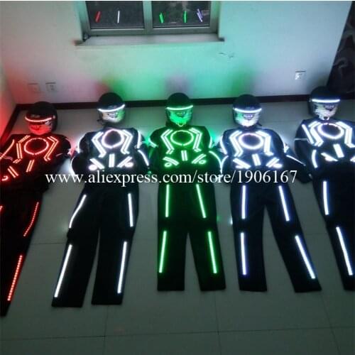 Wholesale 5 Sets RGB LED Robot Suit Costume With Helmet LED Stage Performance Luminous Clothing DJ Singer Dancer Light Clothing