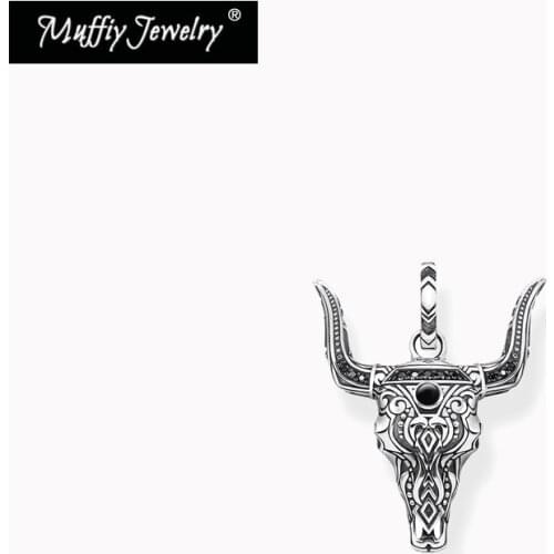 Pendant Small Bulls Head Onyx Black Stones 925 Sterling Silver Fit Necklace 2021 Brand New Fine Men Jewelry Protection Bijoux