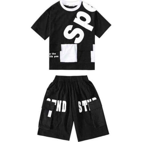 2021 Summer Fashion Unisex Hip hop T-shirt + Letter Print Shorts 2Pcs/set Baby Kids Suit Clothes Suitable for 4 6 8 10 12 14Yer