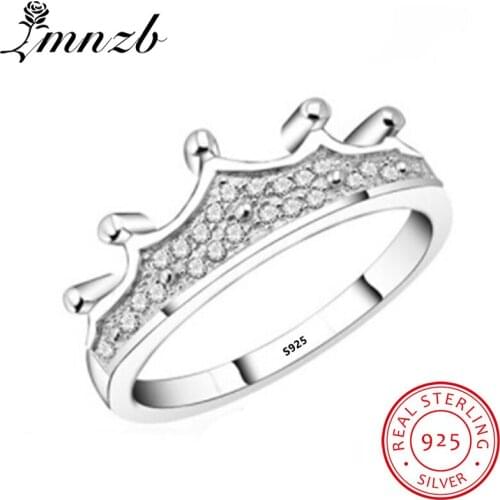 LMNZB Real 100% 925 Sterling Silver Ring Ladies Personality Design CZ Zircon Crystal Crown Ring Jewelry Party Gifts LR014