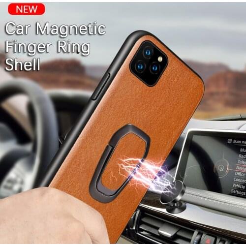 Magnetic Car Holder Ring Phone Case for iphone 11 Pro Max X XR XS Max 6s 7 8 Plus Genuine Leather Shockproof Protection Cover