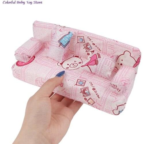 Dollhouse Small Floral Fabric Sofa Set Furniture With 2 Pillow Doll Accessories 20cm * 7.5cm * 9cm
