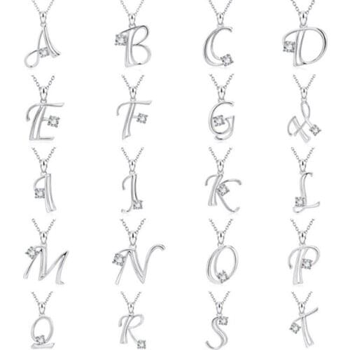 Fashion Hip Hop Initials Necklace Wholesale Silver Color Rhinestone Crystal Letter Pendant Necklace Chain Jewelry for Women Men