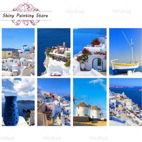 Diamond Painting Aegean Sea Seaside Town Landscape Home Decor Full Drill Square Round Diamond Embroidery Cross Stitch Kit Decor