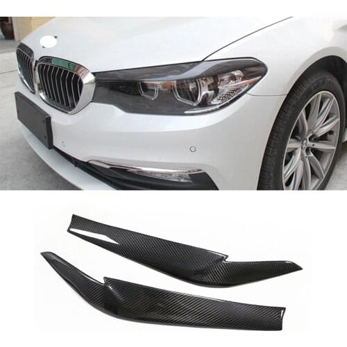 2pcs Genuine Carbon Fiber Front Headlight Eyebrow Stickers Cover Mask Decoration For BMW 5 Series G30 G31 G38 F90 M5 2017 2018