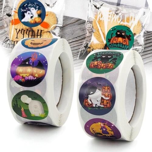 Halloween Stickers Roll Colorful 500-Count Stickers Round Seals Stickers for Cards Gift Envelopes Box NK-Shopping