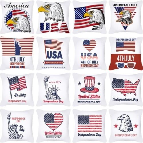 4th of July USA Independence Day Cushion Cover Home Decor American Flag Pillows Cover Office Sofa Throw Pillows Case 45x45cm