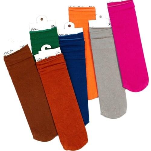 2020New female spring summer candy color medium length cotton socks straight solid Japanese style pile socks creative style cute