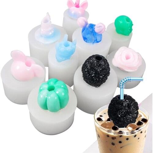 NEW Rose Owl Skull Straw Topper Decorating Ice Silicone Mold Shiny DIY Resin Epoxy Handmade Mould Cake Decorating Tools M2774