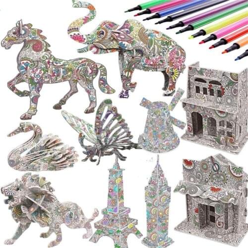 Kids Education DIY Art Creative Toy Horse 3D Stereo Coloring Painting Puzzles Creative Handmade Children Education Toys