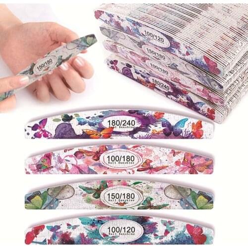 25Pcs/Lot Butterfly Sandpaper Wood Nail File Buffer 100/180/240 Multi Design Wooden Nail Files Washable Strong Thick Nails Tool