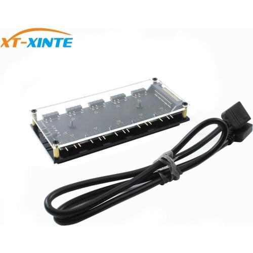 5V 3Pin RGB Hub Splitter 1 to 10 RGB Motherboard Sync Fan Light Controller SATA / 4Pin Power Supply 50cm Extension Cable RGB Hub