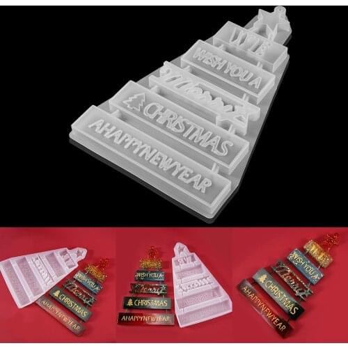 Merry Christmas Tree Doorplate Silicone Casting Mold Christmas Listing Decoration Epoxy Resin Mold For DIY UV Crafts Making Tool