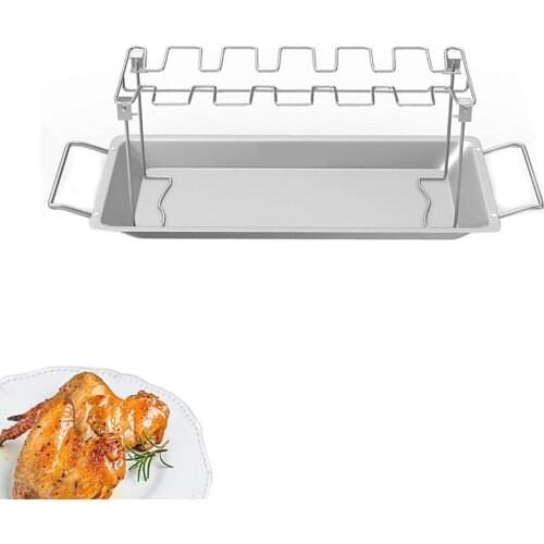 Collapsible Stainless Steel Barbecue Roaster Stand Tray Chicken Wing Leg Rack Grill With BBQ Pan Barbecue Accessories