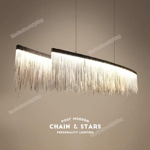 Modern Rectangular Metallic Tassel Chandeliers Decor For Home Decoration Kitchen Living Dining Room Ceiling Lamp Indoor Lighting