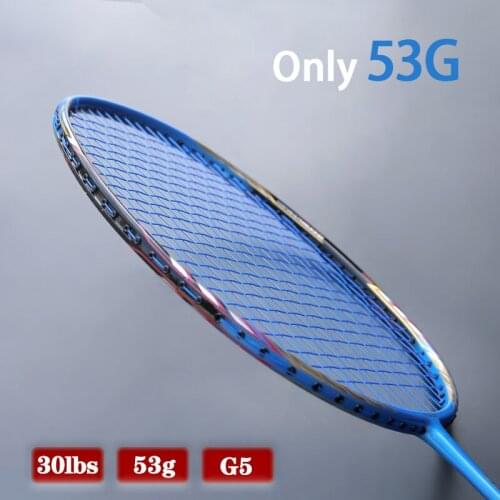 Super Light 53G 10U 100% Carbon Fiber Badminton Rackets Strings Professional Training G5 Max Tension 30LBS Racquet Sports Adult