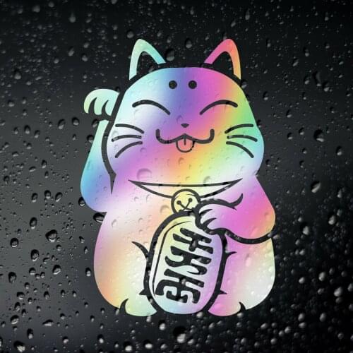 Three Ratels FD564 Lucky Cat Maneki Neko Oil Slick Chrome JDM Sticker - Drift Tengoku Japanese Car