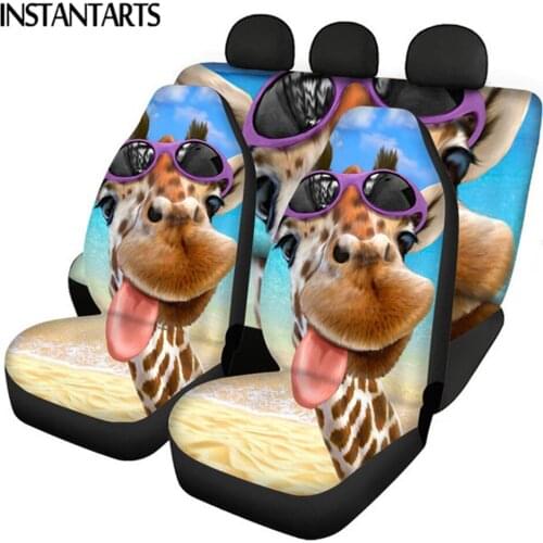 INSTANTARTS Lovely Animal Giraffe Pattern Comfortable Front and Back Vehicle Seat Covers Washable Car Seat Covers Slip-Resistant