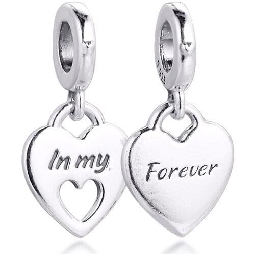 Beads fits for Necklaces Bracelets 100% 925 Sterling-Silver-Jewelry Double Heart Split Charms Free Shipping