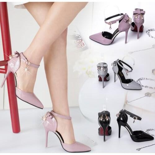 Spring and summer new Korean version of the wild rhinestone bow hollow sandals trend Baotou nude color high heels