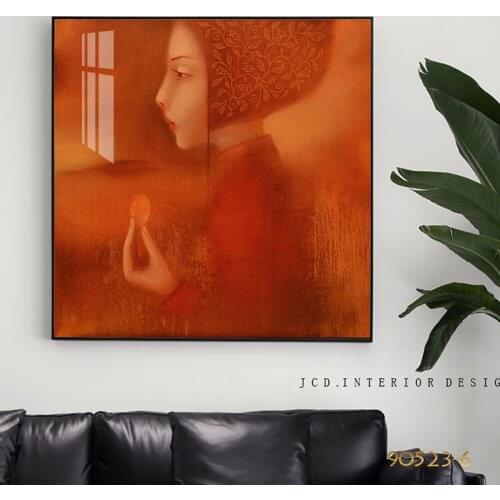 MUTU Vintage Poster Orange Red Girl Portrait Side On Canvas Print And Posters In Bedding Room Decoration Paintings On The Wall