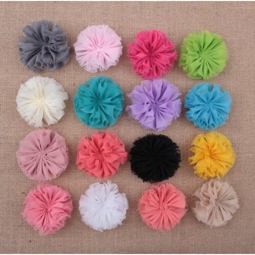 Yundfly 10pcs 7CM Classic Chiffon Flower For Children Accessories Ruffed Satin Shabby Flower For Baby Headband Decoration