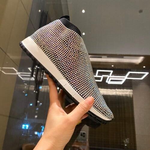 New Women Shoes Round Toe Slip-On Women Flats Comfort Shoes Women Casual Flats Fashion Sneakers Rhinestones Decor Flats Women