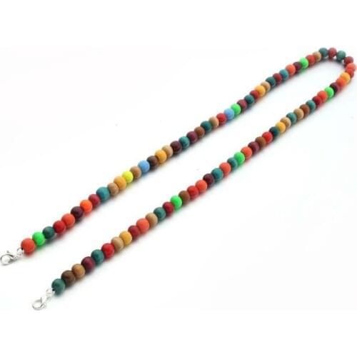 Women Face Mask Holder Lanyard Multicolored Wooden Beads Chain Eyeglass Anti-Lost String Strap Double Clip Necklace