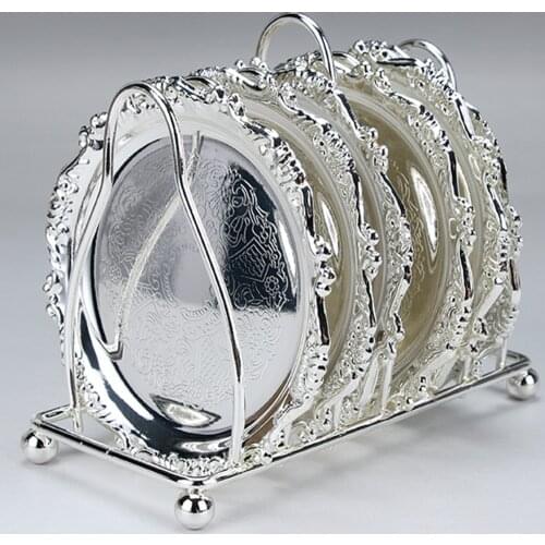 Serving Plate Fruit Food 1 Set Metal Serving Tray Cup Mats Heat Insulation Mats with Bracket Kitchen Home Decor Accessories