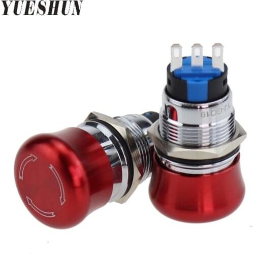 1PCS 19mm Stainless Steel Mushroom Head Emergency Stop Button Metal Emergency Stop Rotary Switch