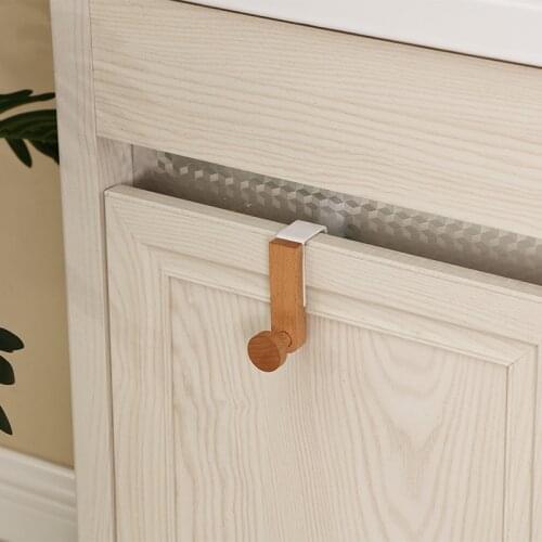 1PC Multifunction Wooden Hanging Hooks Cabinet Door Rear Rack Kitchen No Trace Nail-Free Hanger