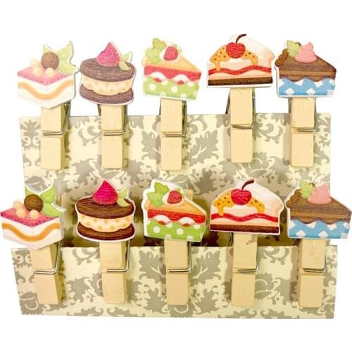 10pcs/lot Cute Dessert Cake Mini Wooden Clip Photo Memo Peg Pin DIY Decoration Clips Office Supplies