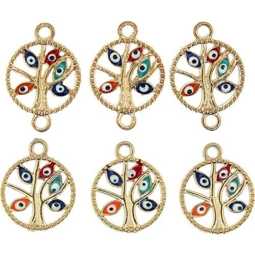 10pcs/lot Turkish Blue Eye Alloy Enamel Charms Demon Eye Life Tree Pendan For Metal Earring Bracelet DIY Jewelry Makings Finding