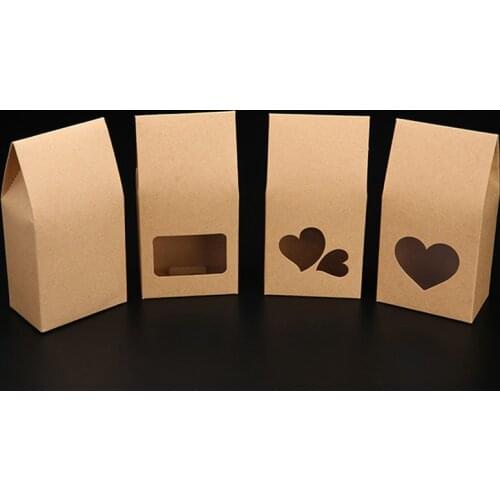 500pcs/lot 16*8cm Cookies Nuts Gift Packaging Bags Stand Up Kraft Paper Boxes With Heart Shape Clear Window Pocket lin4591