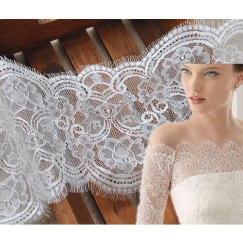 6Meter/Lot Width 14CM White Eyelash Lace Fabric Gorgeous Handmade DIY Decorative Lace Trim Garment Accessories