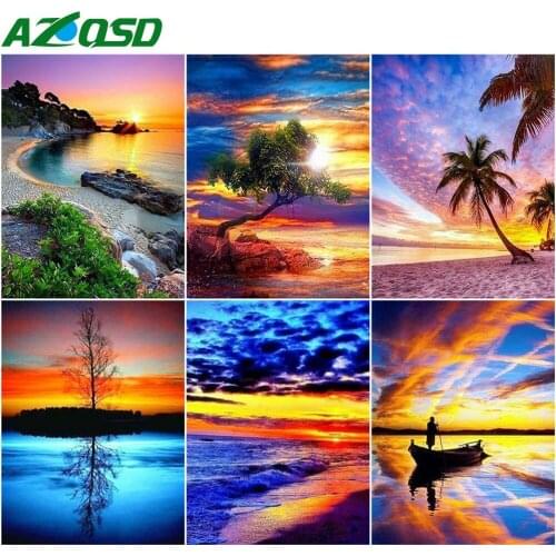 AZQSD 5D Diamond Painting Kit Sunset Picture Of Rhinestones Handicraft Diamond Embroidery Landscape Mosaic Home Decoration