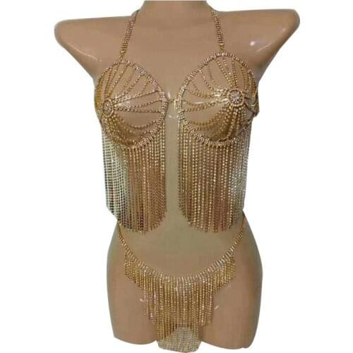 Lingerie Chain Bikini Sexy Rhinestone Bra Shorts Bohemian Beach Party Accessories Stage Show Fashion Creative Trend Retro Belly