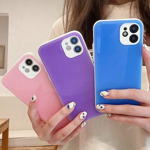 TKSGOD Candy Color Glitter Soft Phone Case For iPhone 12 11 Pro Mini XS Max XR X 7 8Plus SE2020 Shockproof Protective Back Cover