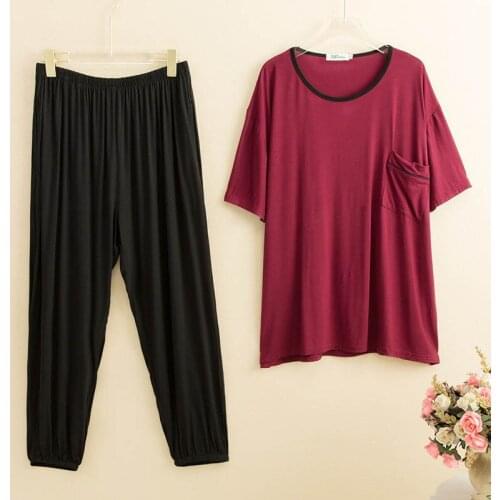 Large size mens summer short-sleeved trousers pajamas bust 140cm 5XL 6XL thin modal loose home service reduced leg pants