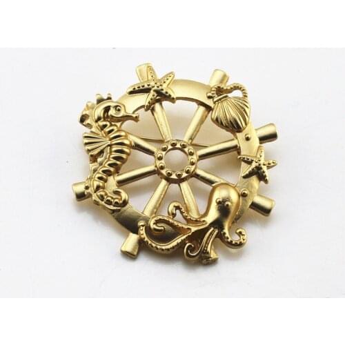 New European and American style hippocampus shells starfish octopus design temperament matte gold brooch